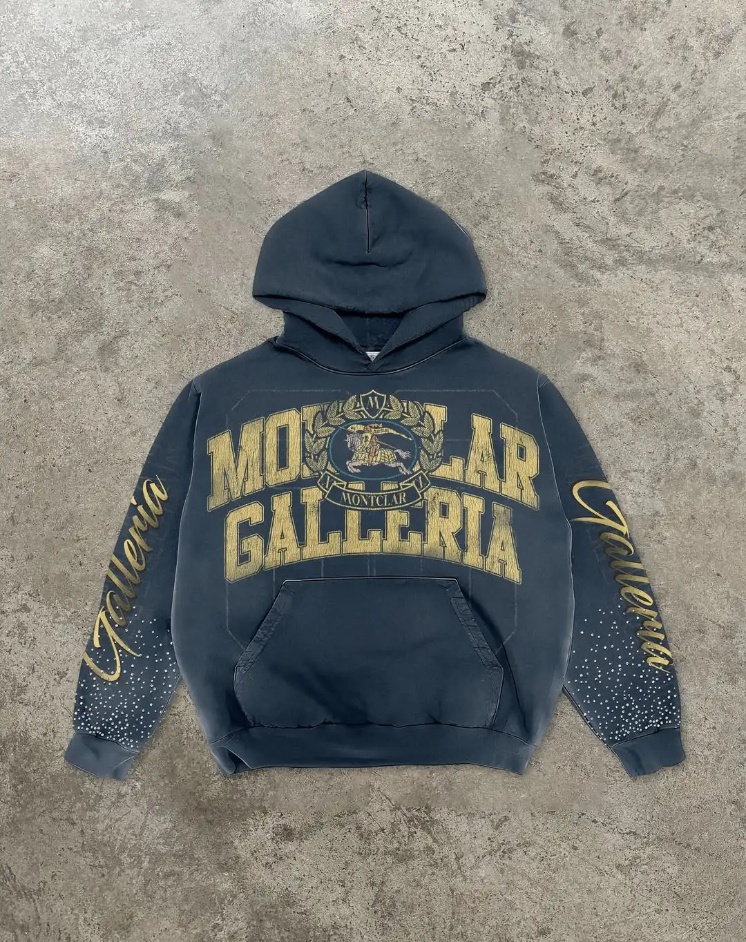 Rhinestone Distressed DTG Print Streetwear Washing Hoodies - Image 2