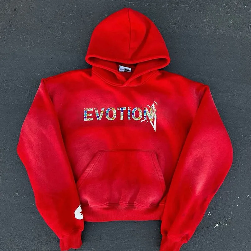 Streetwear Rhinestone Custom Stone Washed Hoodie - Image 3
